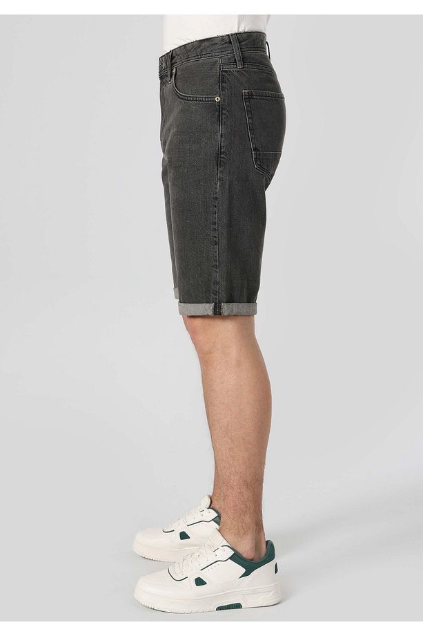 Regular Fit Orta Bel Düz Erkek Gri Jean Şort - 3