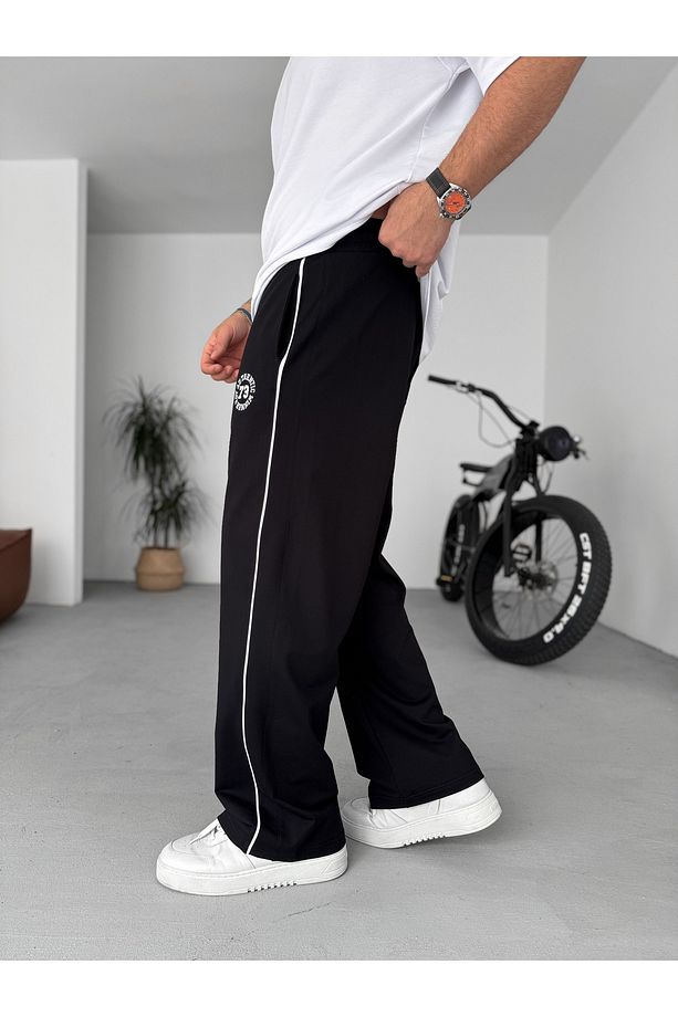 Siyah Authentic Nakışlı Boru Paça Eşofman PM-009 - 4