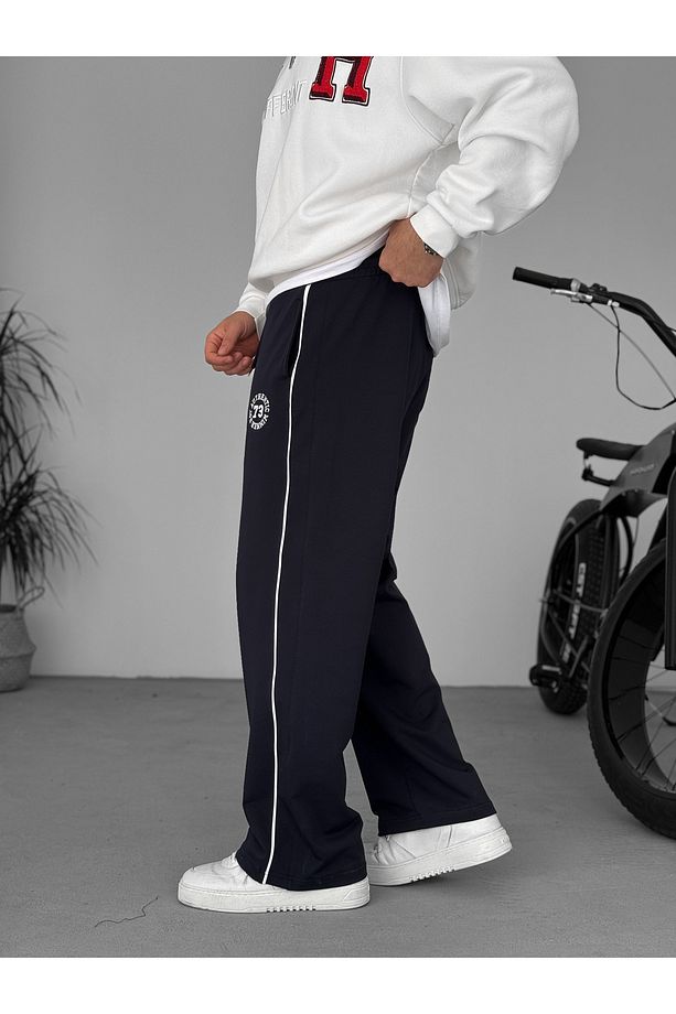 Lacivert Authentic Nakışlı Boru Paça Eşofman PM-009 - 4