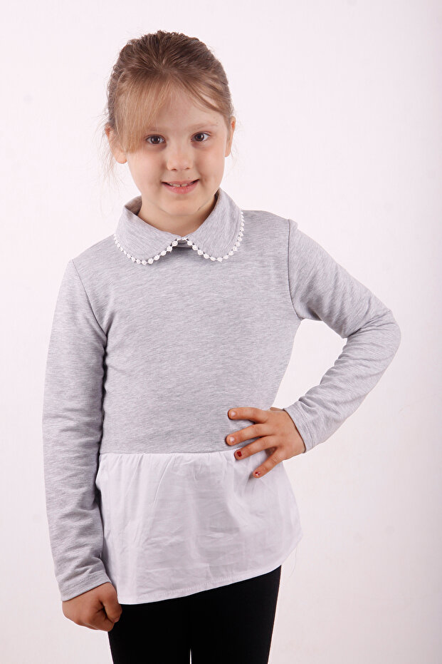 Girls' Shirt Sweatshirt with Detailed Collar Accessory