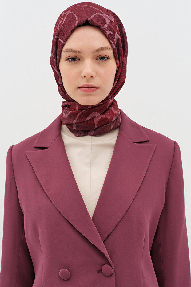 Kruvaze Düğmeli Uzun Basic Ceket - Mürdüm - 4