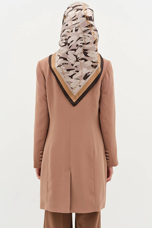 Kruvaze Düğmeli Uzun Basic Ceket - Camel - 4