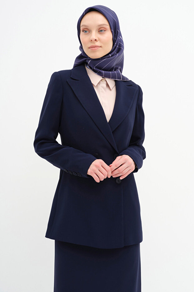 Kruvaze Basic Ceket - Lacivert - 1