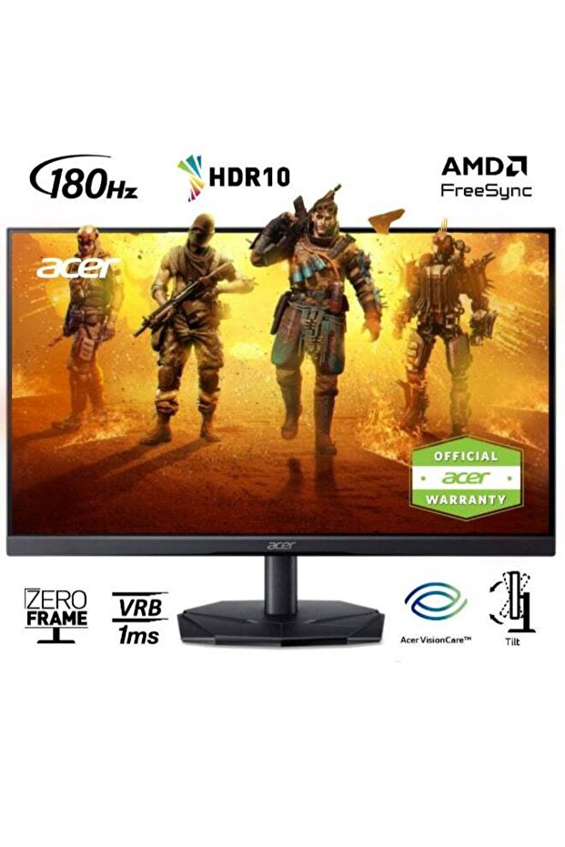 شاشة Nitro مقاس 24.5 بوصة بدقة Full HD، بمعدل تحديث 180 هرتز، وزمن استجابة 1 مللي ثانية، ودعم HDR 10، وتقنية AMD FreeSync، ومنفذ DisplayPort 1.2 ومنفذي HDMI 2.0