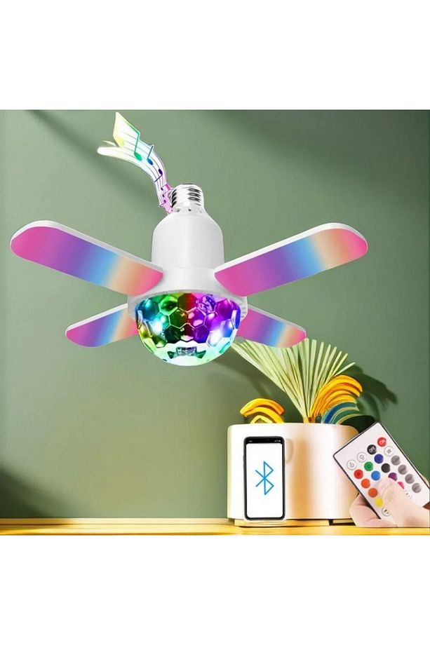 Bluetooth hoparlör disko topu rgb led ışıklı renkli ışık lamba üç kanatlı kumandalı ampul - 1