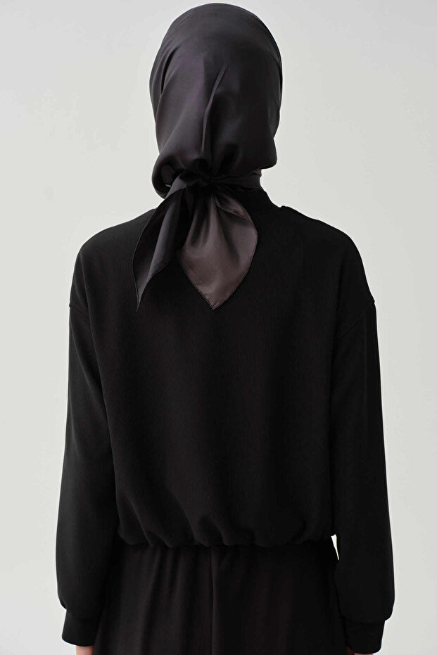 Pilot Yaka Lastikli Örme Ceket - Siyah - 5