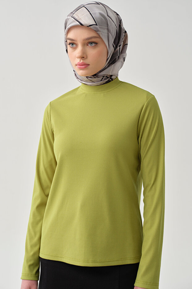 Balıkçı Yaka Örme Bluz - Asit - 2