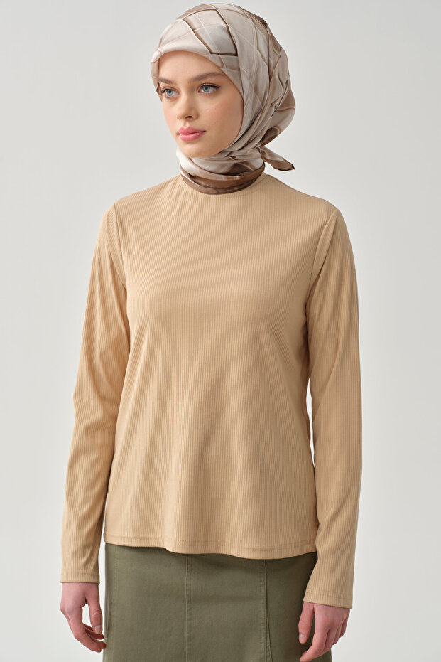 Balıkçı Yaka Örme Bluz - Bej - 2