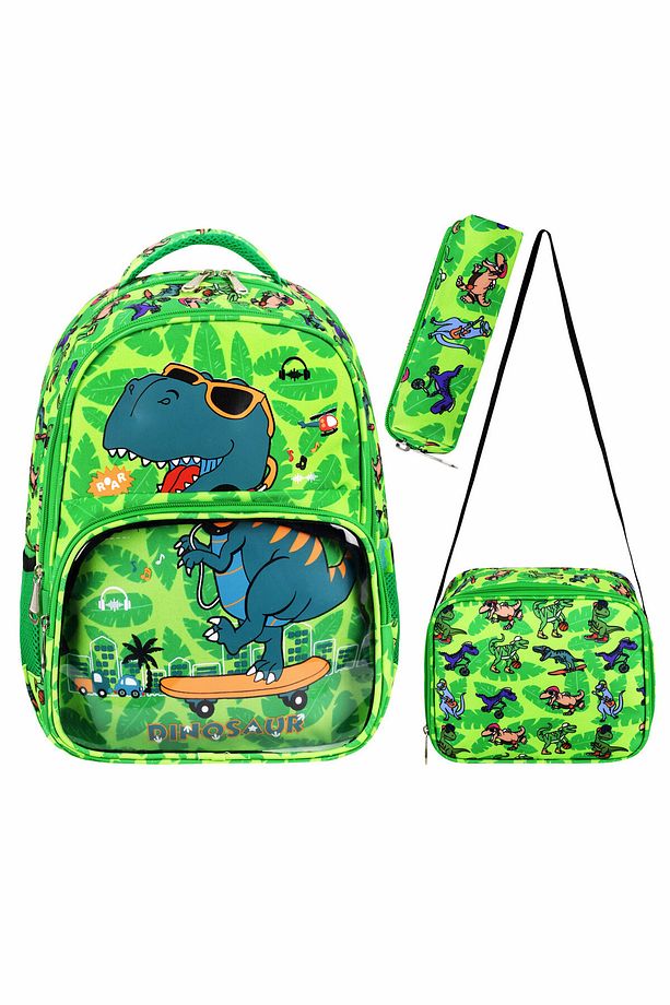 Lisanslı Dinozor 3'lü Set Ilkokul Çantası, Termal Beslenme Çantası Ve Kalem Kutusu Seti - 1