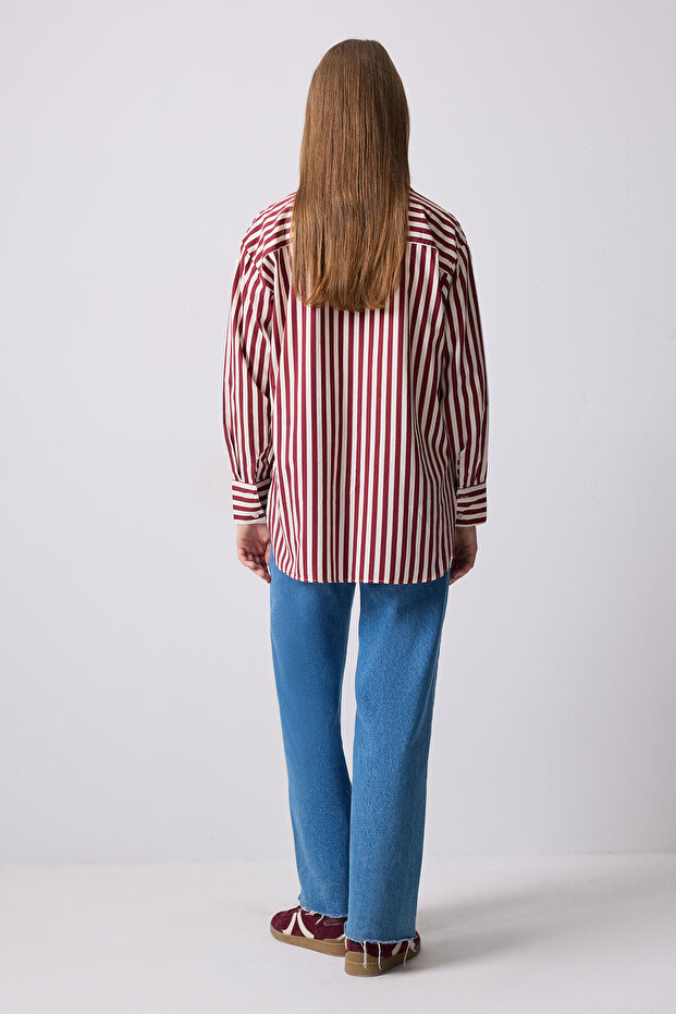 KALIN ÇİZGİLİ OVERSIZE GÖMLEK - 3