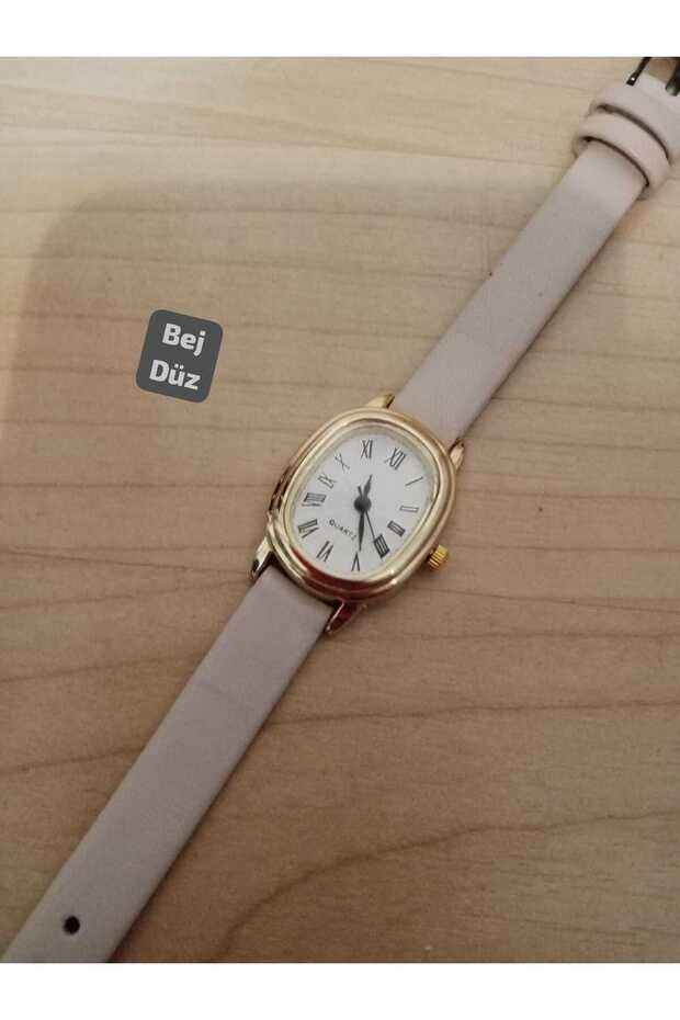 New Fashion Women's Retro Minimalist Wrist Watch Vintage Style Beige Band Model 0014
