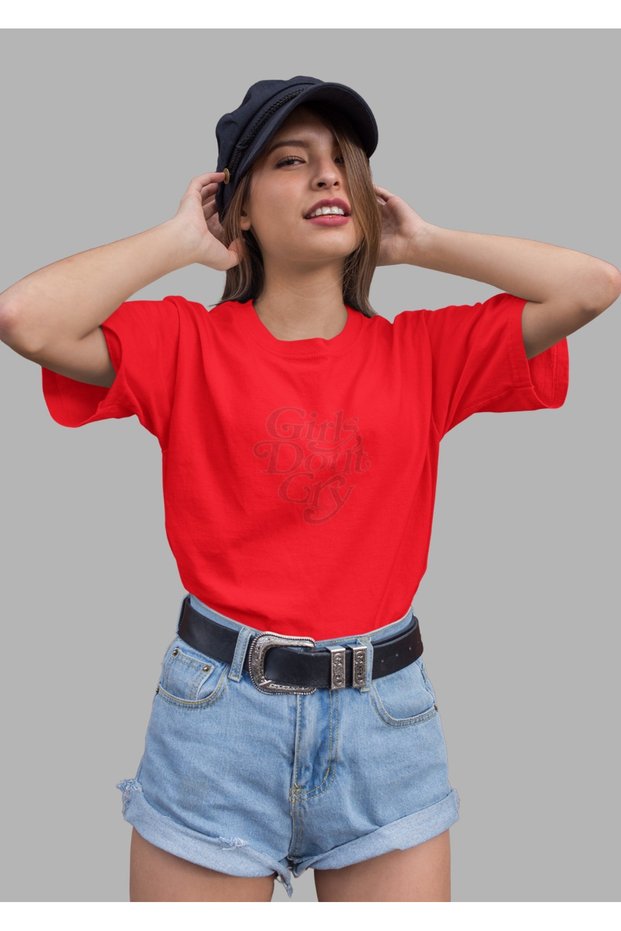 WOMEN / GIRLS / GIRLS 100% COTTON GIRLS DON'T GRY TRANSFER PRINTED ROUND NECK SHORT SLEEVE T-SHIRT