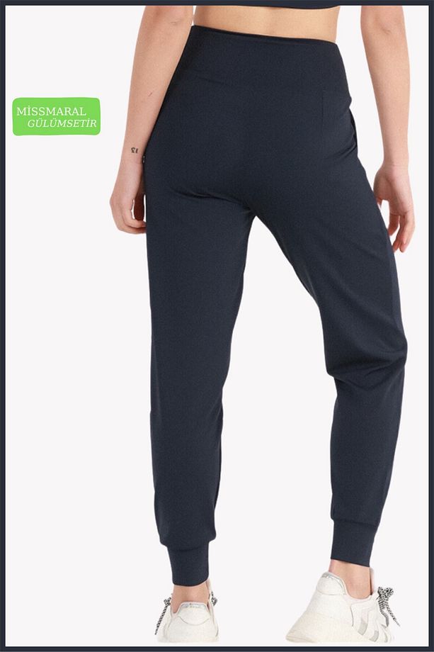 Kadın Yüksek Bel Eşofman Alt Curve Jogger Dalgıç Kumaş Çift Cepli Joggers Lacivert 1061 - 7