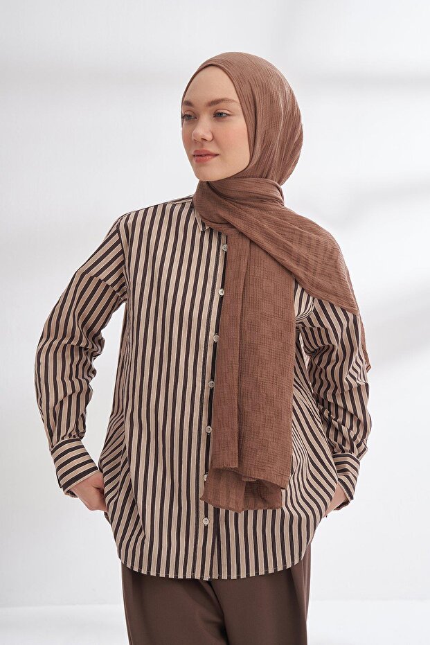 شال موسلين بنمط الشطرنج 3350-مينك - 2