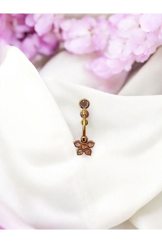 Çelik Taşlı Çiçek Göbek Piercing - 6
