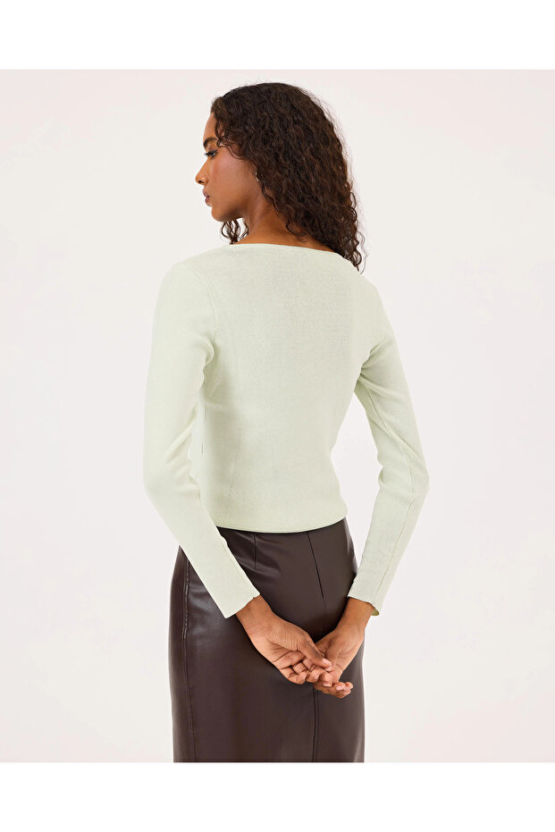 Sıfır Yaka Bel Boy Triko Kazak - 4