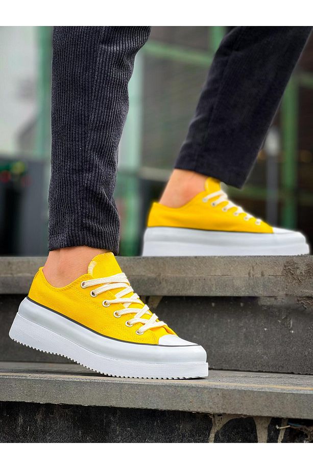 J-CX-3 Bağcıklı Ortopedik Rahat Taban Kısa Erkek Sneaker Spor Ayakkabı BT Sarı - 2
