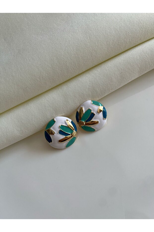 Flower Patterned Enamel Round Earrings