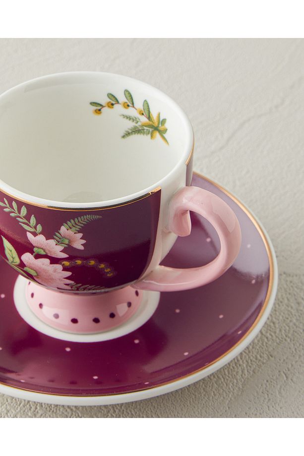Loly New Bone China 4 Parça 2 Kişilik Kahve Fincan Takımı 100 ml Bordo - 4