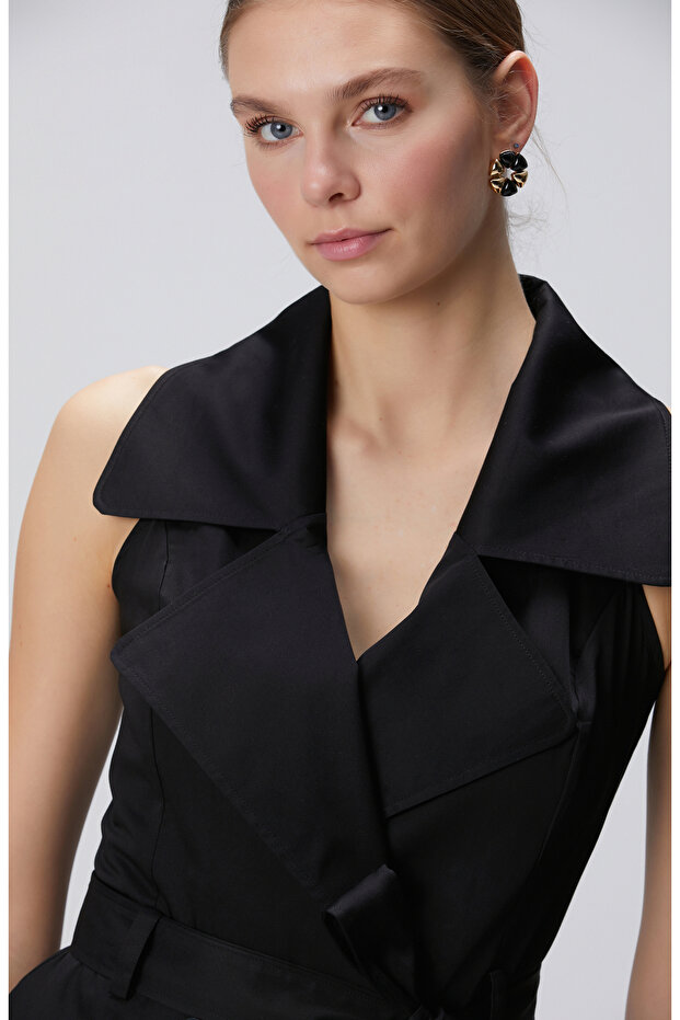 Siyah Midi Kruvaze Elbise - 2