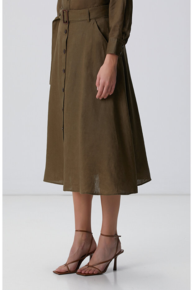 Haki Midi Keten Etek - 2
