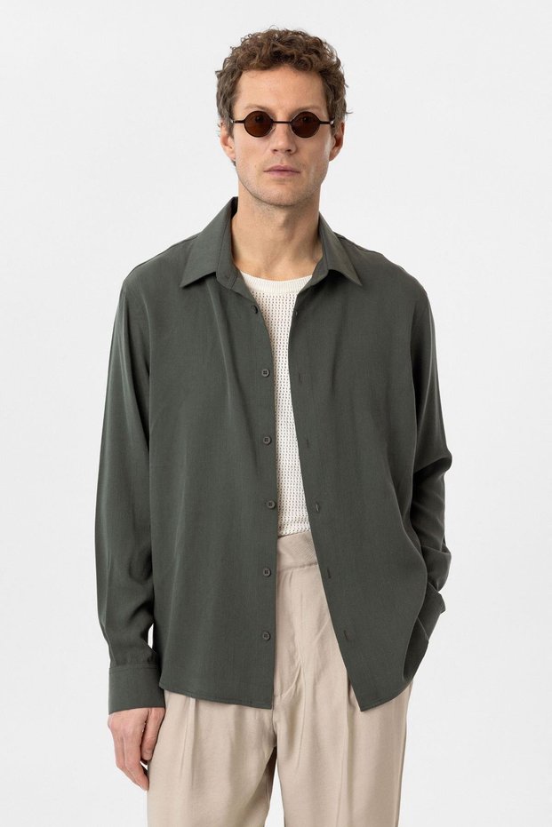 Khaki Relax Fit Liyosel Fabric Men's Shirt