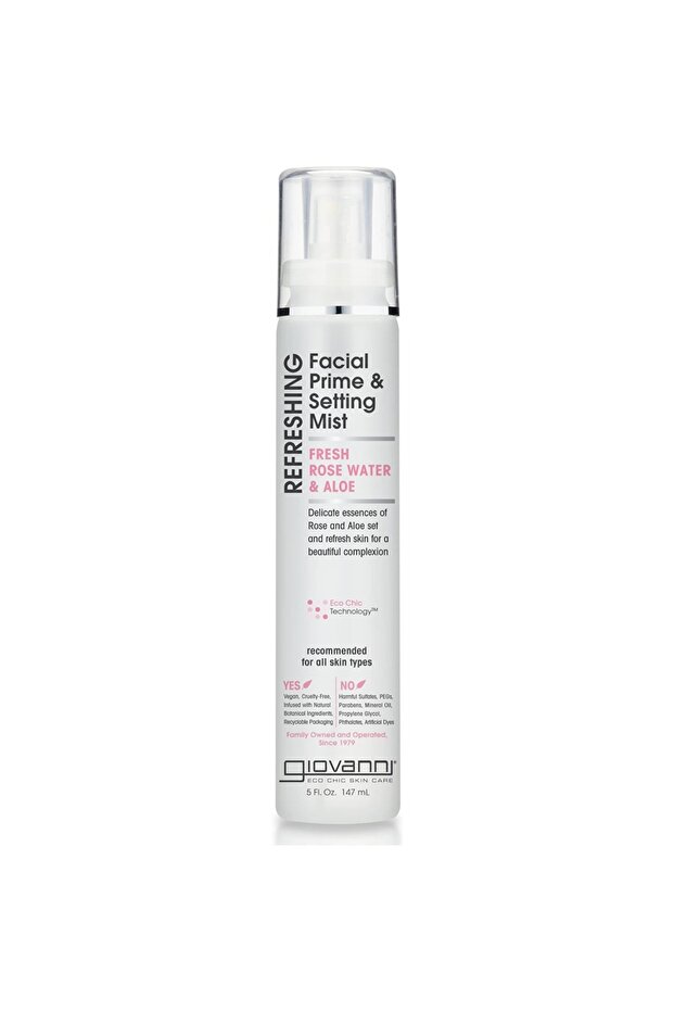 Giovanni Facial Prime & Setting Mist, Infused with Fresh Rose Water & Aloe, 147ml