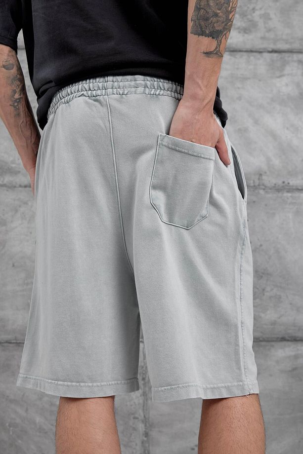 Gri Yıkamalı Oversize Şort - 5