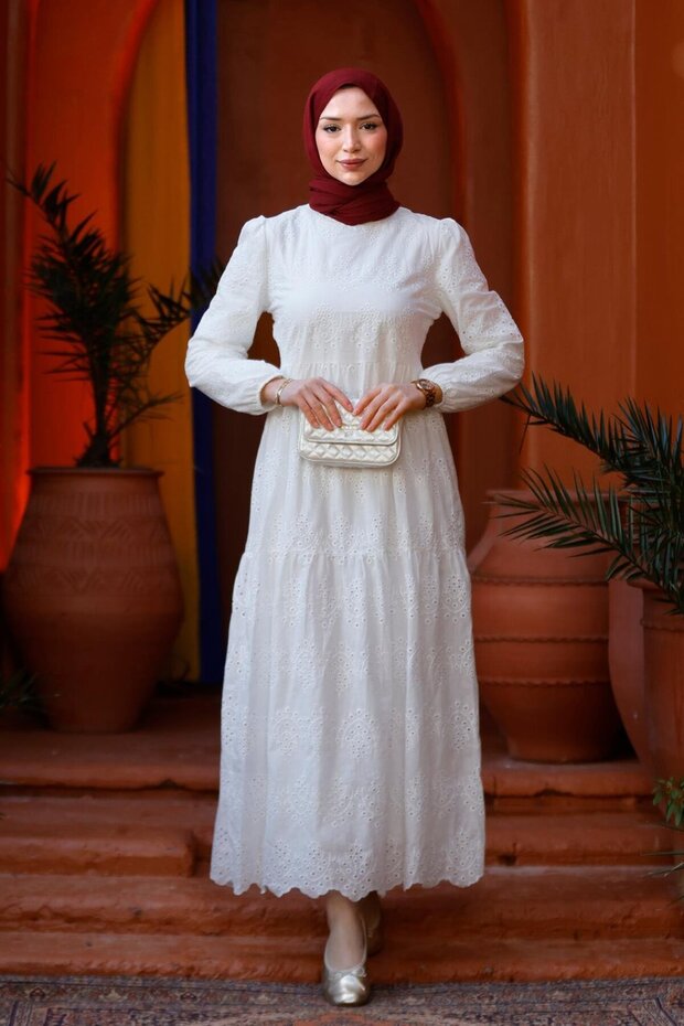 Lace Detailed Dress White
