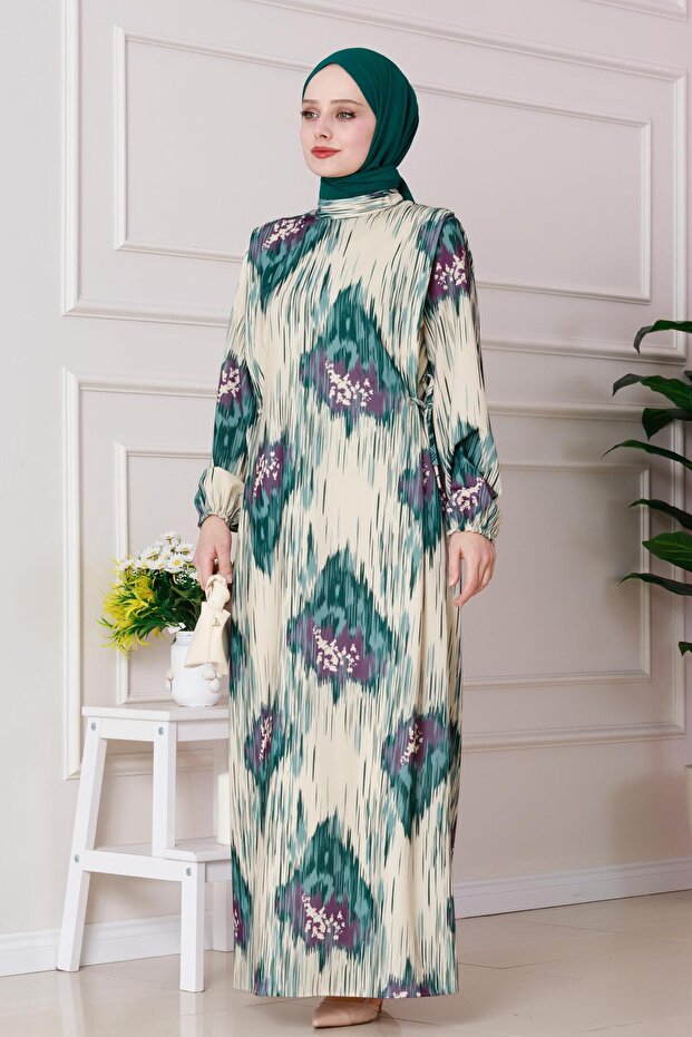 فستان بنمط صوفيا باللون الأخضر مع ربطة جانبية - 2