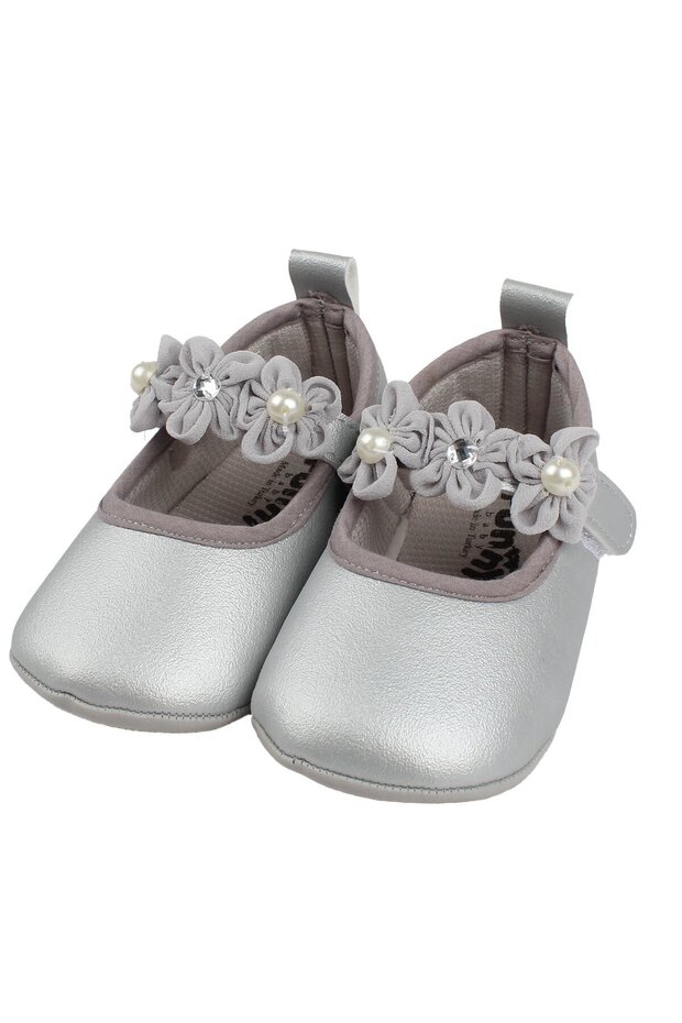 Baby Girl Gray Flower Stone Ballerina Shoes