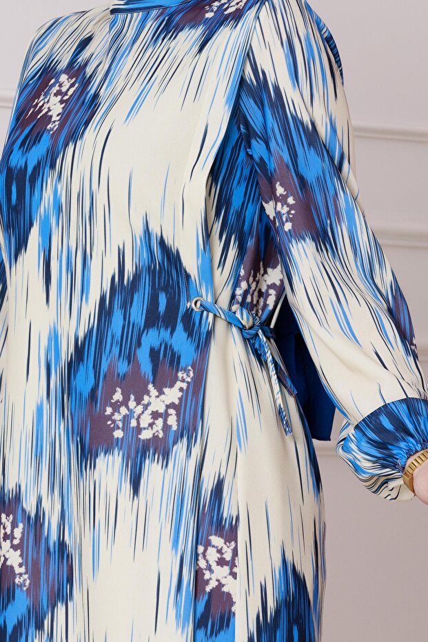 فستان صوفيا منقوش برباط جانبي - أزرق - 4