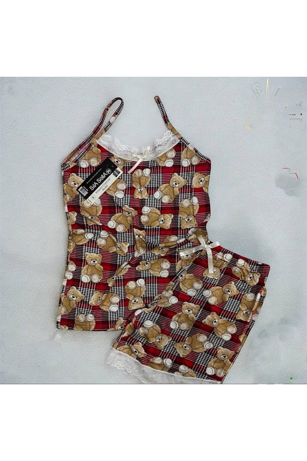 Bear Ayıcıklı İp Askı Şortlu Bambu Pijama Takımı - 1