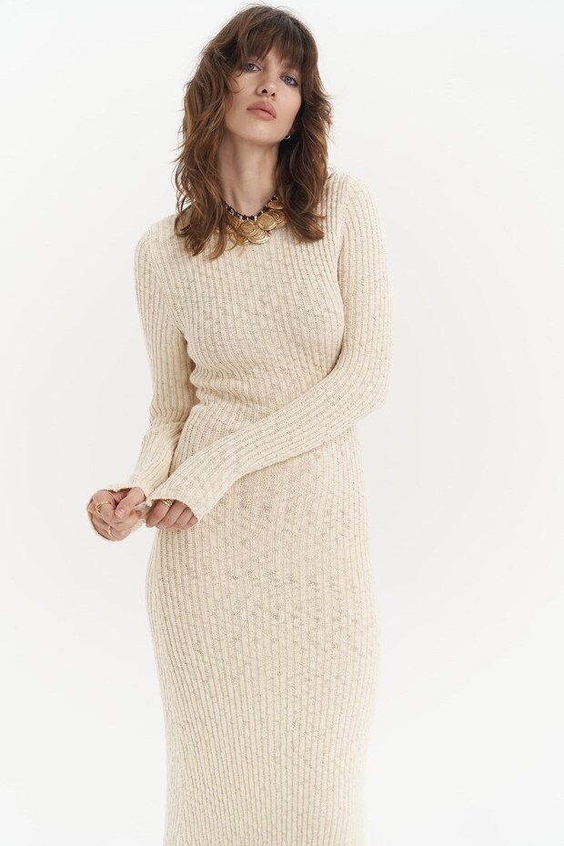 Melbourne Beige Organic Long Knit Dress