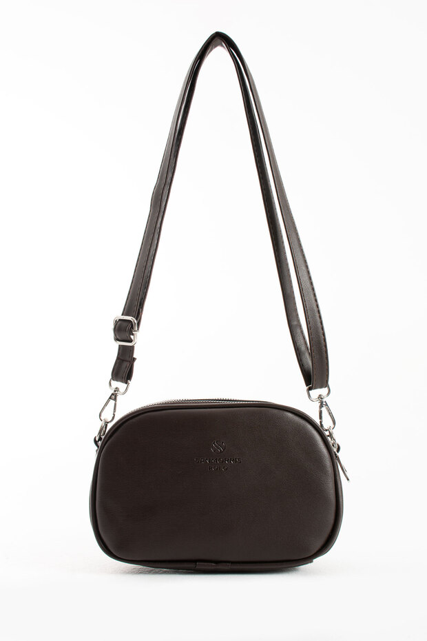 Women's Faux Leather Adjustable Cross Strap 2 Compartment Dark Brown Shoulder Bag