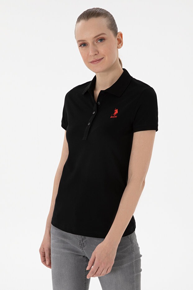 Women's Black Basic Polo Neck T-Shirt 50300896-Vr046