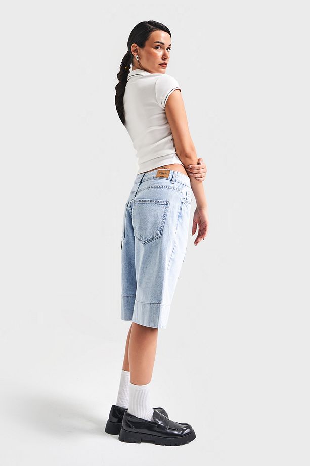 Kadın Snow Kot Rengi 3S5-3 Maxi Boy Baggy %100 Koton Denim Şort - 6