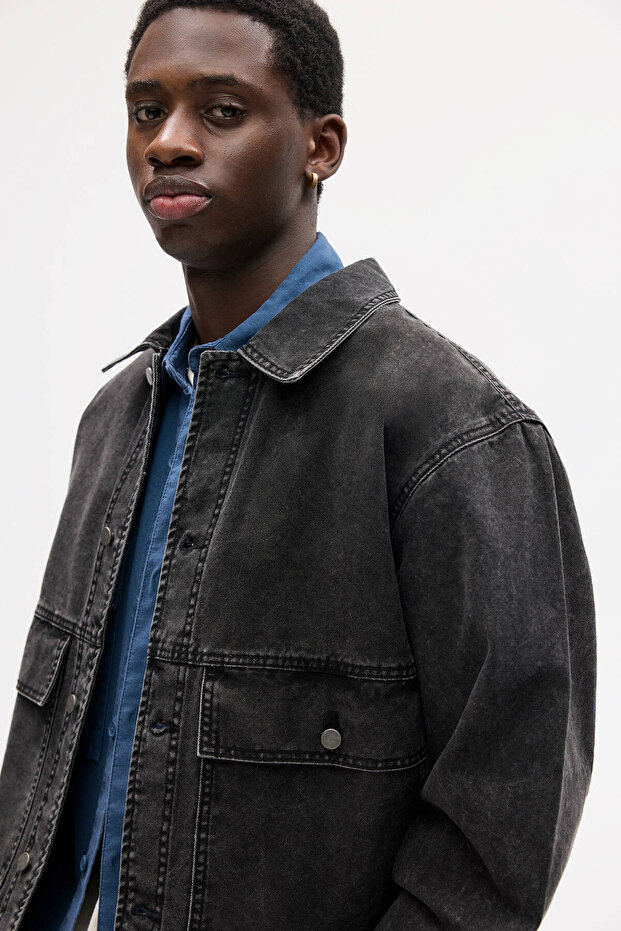 Siyah denim ceket - 6