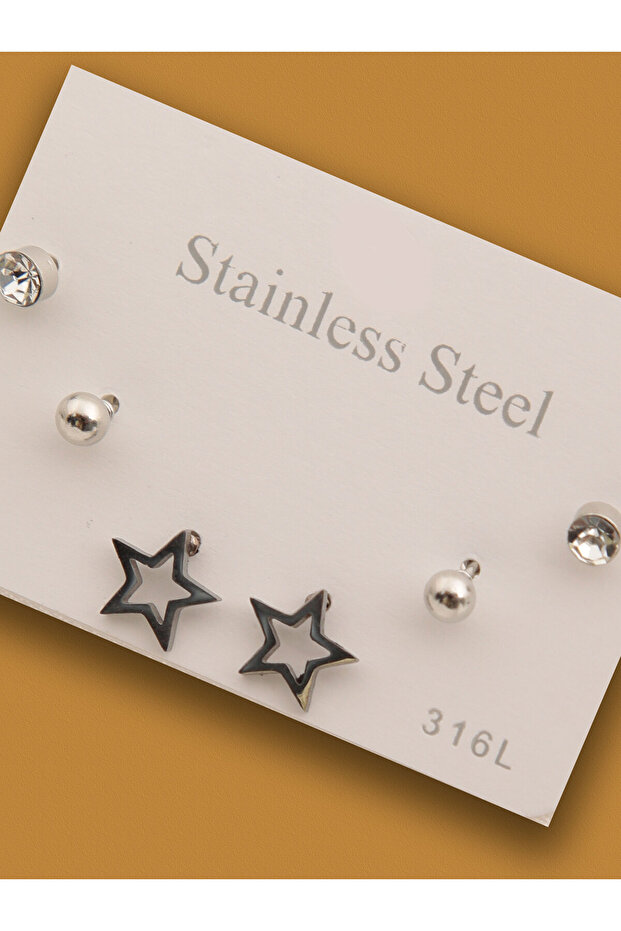 316 L Steel Earring Set. Star Earrings
