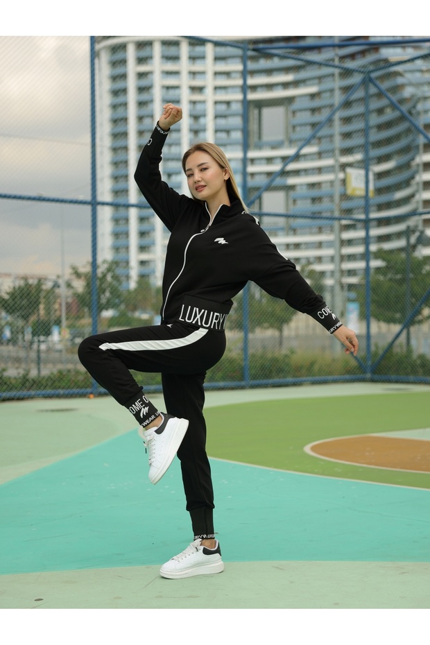 Women's Zip-Up Sport Tracksuit Set with Embroidery, 2-Ply Lycra