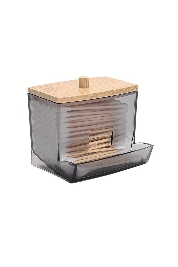 clear black B Acrylic Cotton Swab Holder with Bamboo Lid Clear Dispenser Bathroom Containers Caniste