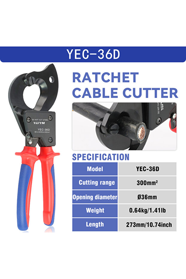 YEC-36D Insulated Ratcheting Cable Cutters Wire Pliers Heavy Duty Wire Cutters for Multi-Strand Alum