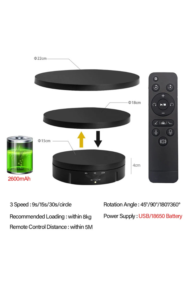 3-1-black 3 in 1 Electric Rotating Display Stand 360 Degree USB/Battery Turntable Holder Jewelry Dis
