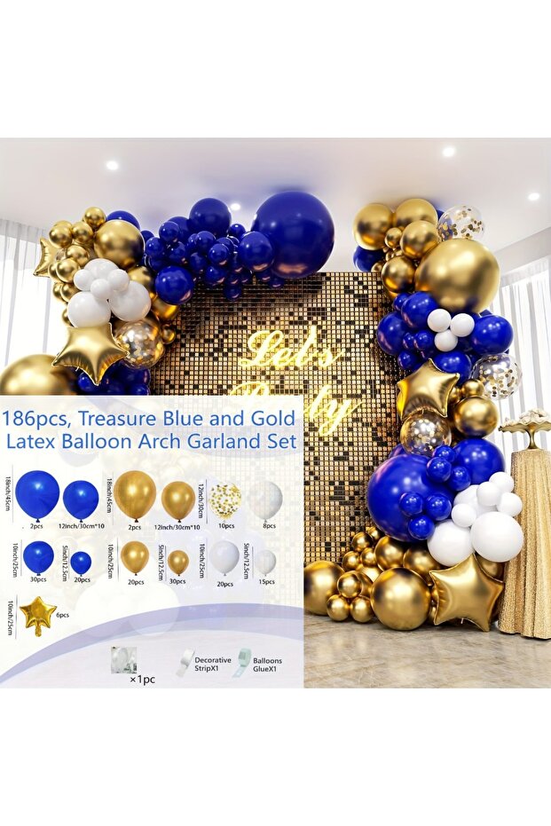 Other MULTI 186PCS Royal Blue Gold Balloon Arch Wreath Set, Outdoor Proposal Bachelorette Party Birt