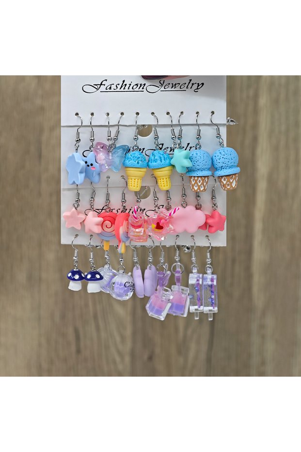G00000385 15 pairs of resin earrings set, colorful simulation cute cartoon creative girl earrings