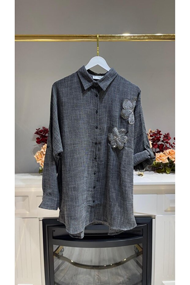 Gömlek-OVERSİZE - Füme - 2