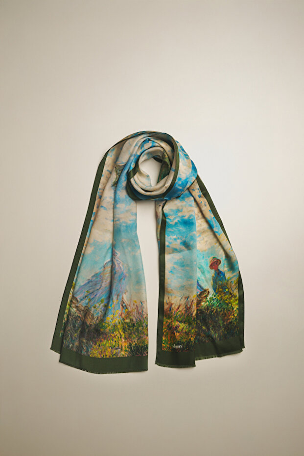 100% Silk Shawl Scarf (45X165 cm) - Monet (Japanese Bridge)