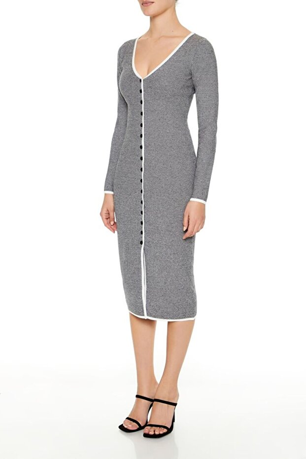 Çizgili Triko Midi Elbise - 4