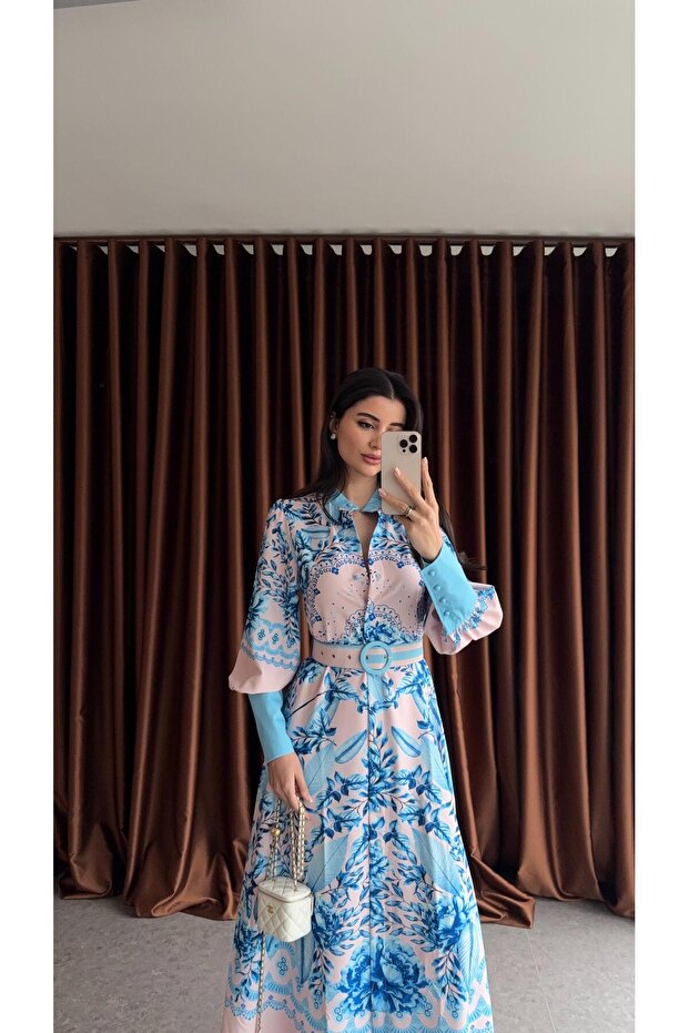 Imported Dress with Blue Large Cuffs