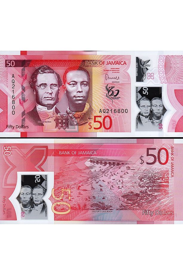 JAMAİCA 50 DOLAR 2022 POLYMER, P#96, ÇİL, ESKİ YABANCI KAĞIT PARA - 1